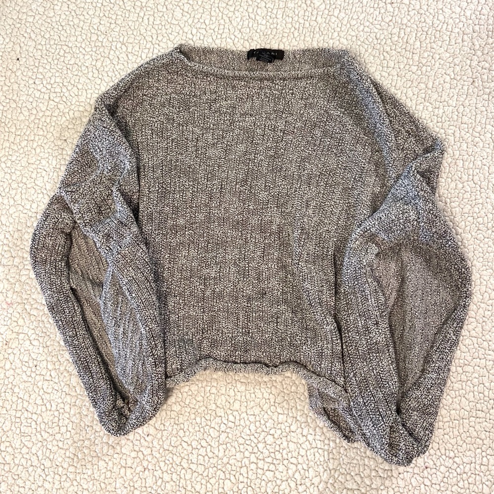 Tahari Women's Sweater Large Short Sleeve Gray Knit Size L